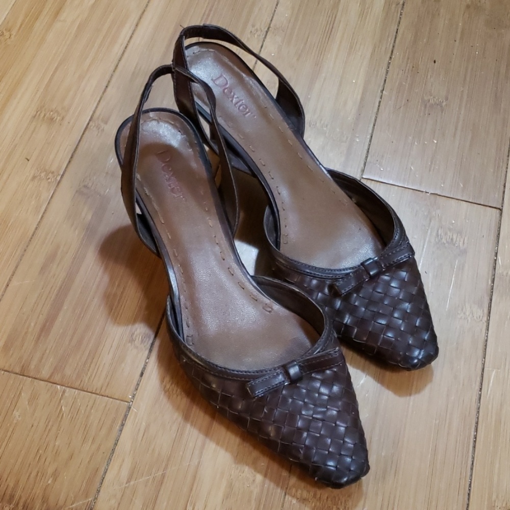 Dexter dark brown woven sling back heels